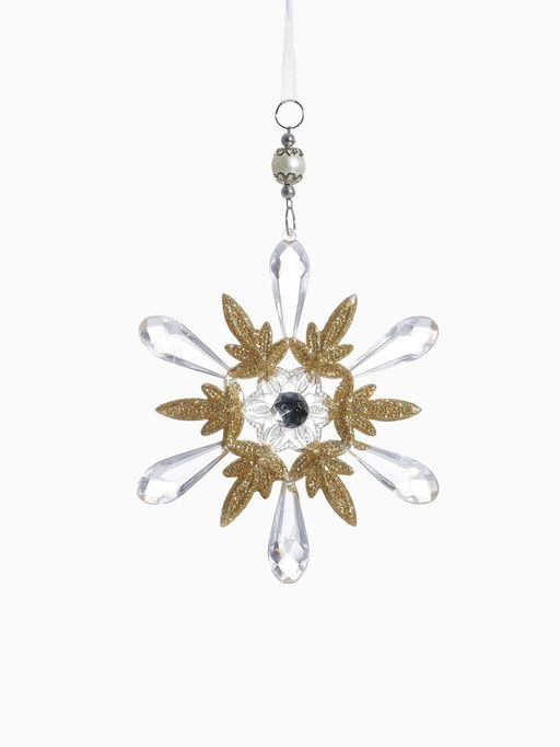 Цена за 2 шт. Ёлочная игрушка Зимнее волшебство. Снежинки лучистые, 1414 см, прозрачно-золотой, МИКС  фото 16