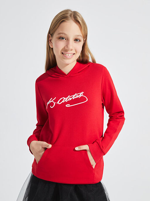 Atat?rk ?mza Bask?l? K?z ?ocuk Hoodie - Waikiki фото 3