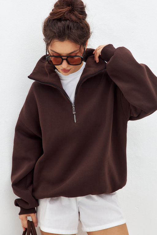 Толстовка женская из футера начес Комфорт шоколад макси