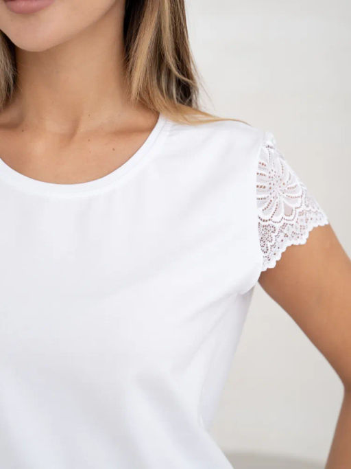 Футболка с кружевом .хлопок 95%, лайкра 5%,белая - Binita фото 15