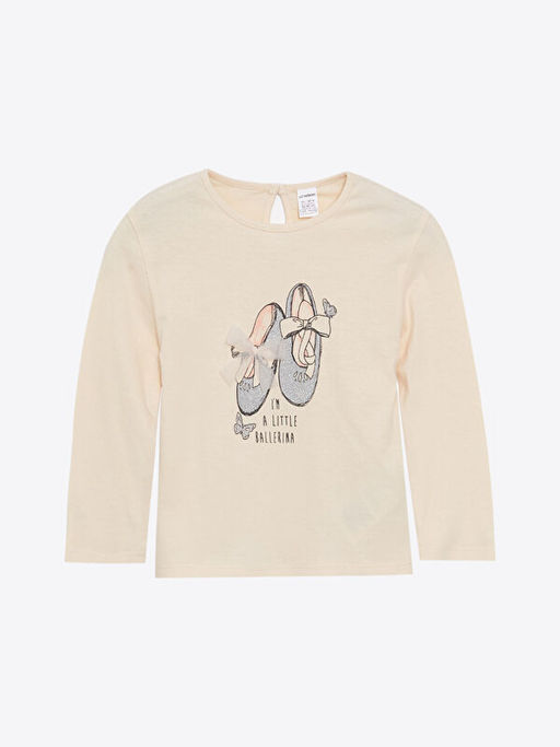 Bisiklet Yaka Uzun Kollu Bask?l? K?z ?ocuk Ti??rt 2li