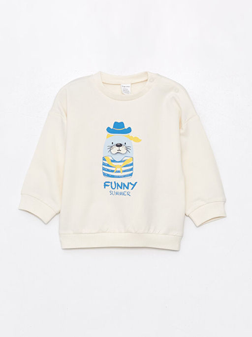 Bisiklet Yaka Uzun Kollu Bask?l? Erkek Bebek Sweatshirt ve E?ofman Alt 2li Tak?m - Waikiki фото 2