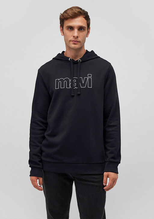 Mavi Logo Baskl Kaponlu Siyah Sweatshirt  фото 11