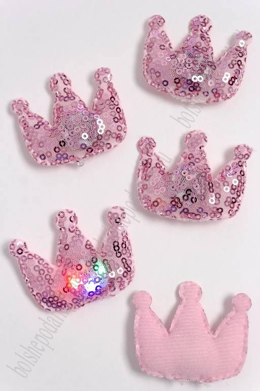 Патч с пайетками "Корона" 5,3*4,3 см (5 шт) SF-3165, розовый УЦЕНКА