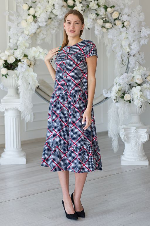 Платье женское из кулирки Кармелита серая клетка - Амадэль фото 5