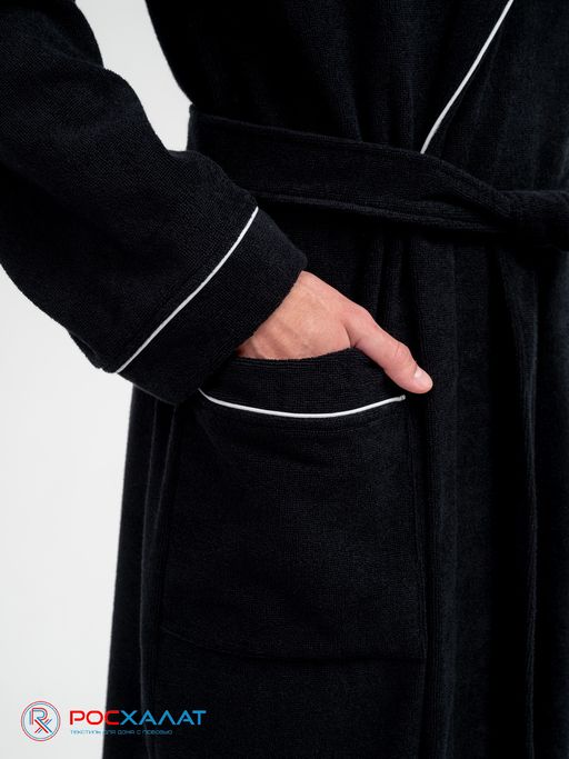Мужской махровый халат с кантом черный МЗ-33 (100)