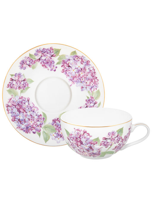 Чашка с блюдцем д/капучино 300 мл 14*11*6 см "Сирень" фарфор NEW BONE CHINA