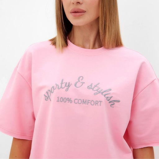 Костюм женский (футболка, шорты) MINAKU: SPORTY & STYLISH, светло-розовый, размер 46