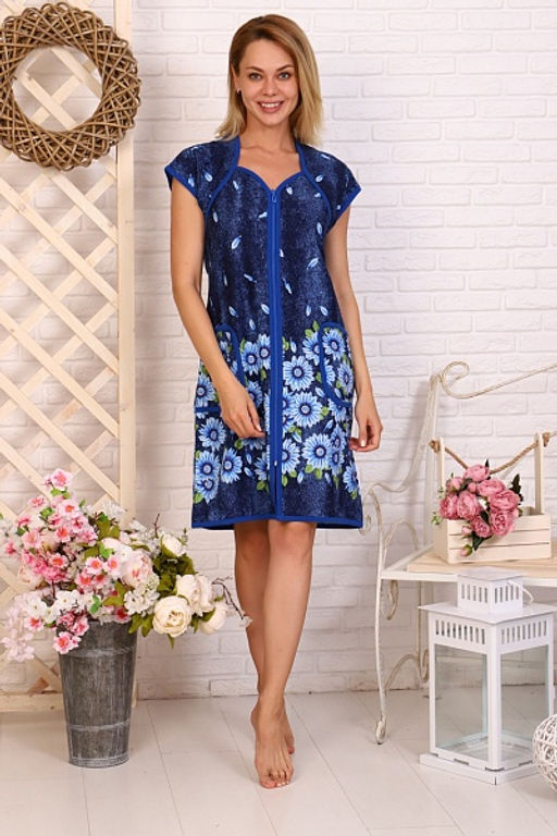 Халат женский на молнии с карманами (00736, голубой) - Плиона фото 2