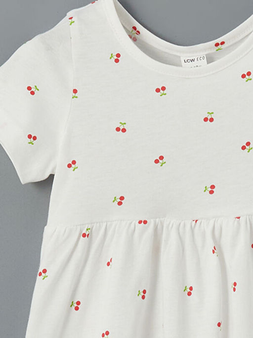 Bisiklet Yaka Kiraz Bask?l? K?z ?ocuk Elbise