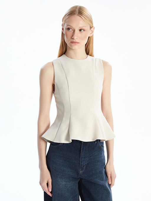 Bisiklet Yaka Peplum Bluz