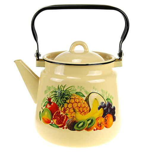 "Экзотика" Чайник эмалированный 3,5л, д19см, h18см, металлическая крышка, металлическая подвижная ручка, кремовый (Россия)