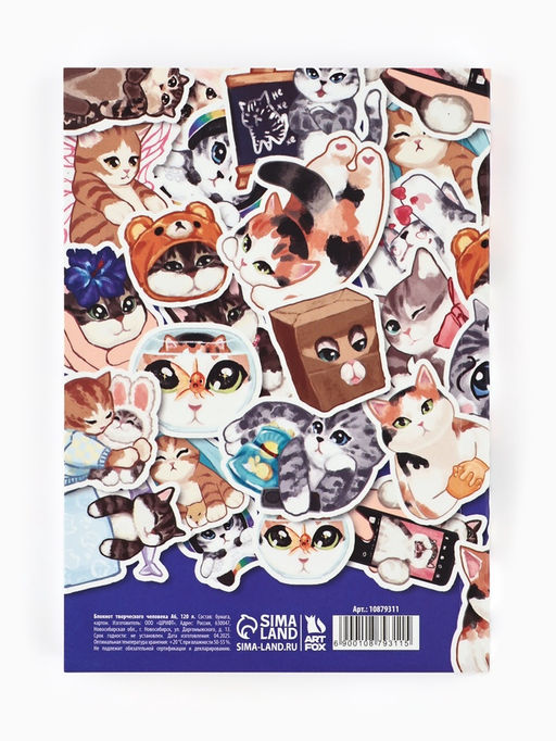 Блокнот творческий с заданиями А6+, 120 листов «Котики»