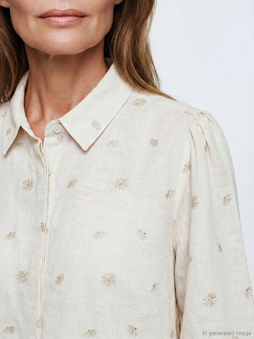 Desenli Keten Kar???ml? Kad?n G?mlek