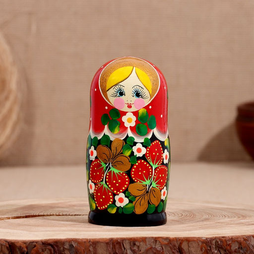 Матрёшка дерево «Весела», красная голова, низ чёрный, 5-кукольная, 14 см