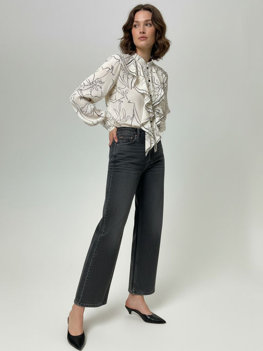 Блузка с отлетными рюшами OD-914-6 молочный с черным