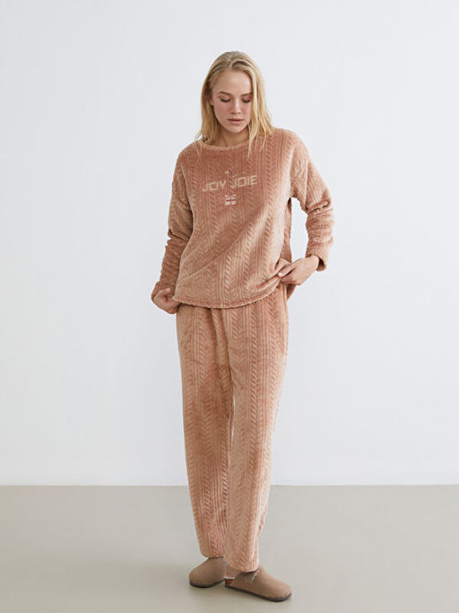 Bisiklet Yaka Nak??l? Kad?n Pel?? Pijama Tak?m?