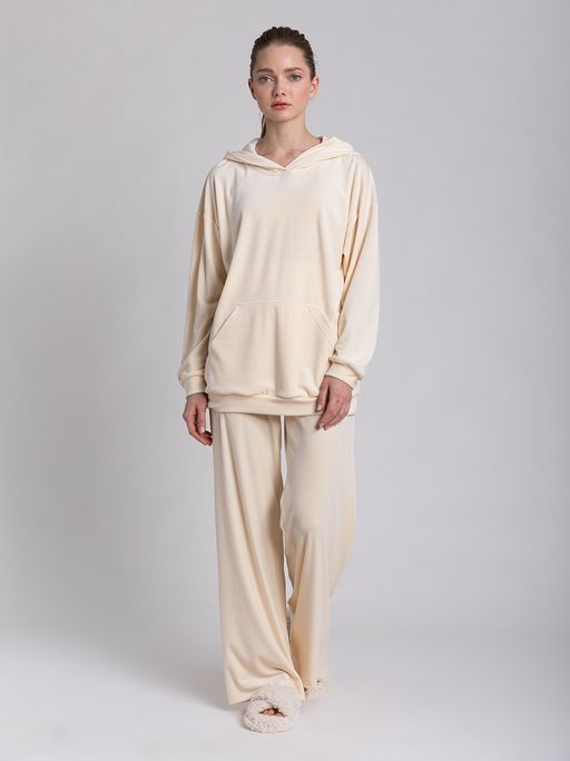 Костюм из велюра с удлиненным худи и брюками-палаццо - Tantino фото 5