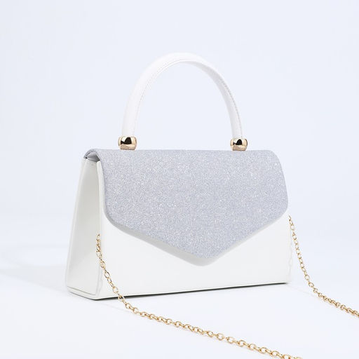 Сумка-клатч женская вечерняя на магните с ручкой, комбинированная, белая