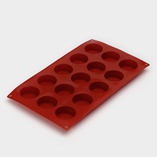 Форма для выпечки Доляна «Фигуры.Круг», силикон, 29×17×2 см, 15 ячеек (d=4.2 см), коричневая