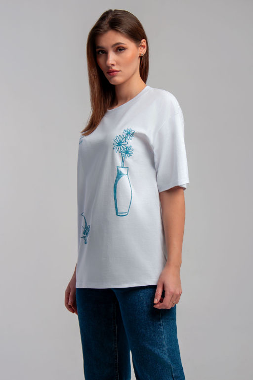 Арт. 31126 Футболка женская оверсайз 44-52 (5 шт) Цвет:белый - Калинка фото 2