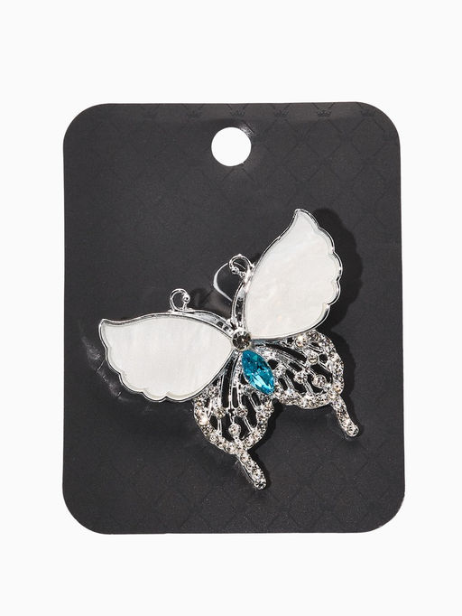 Цена за 2 шт. Брошь «Бабочка», белая в серебре