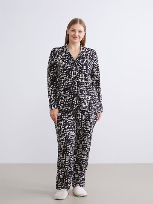 G?mlek Yaka Leopar Desenli Kad?n Pijama Tak?m?