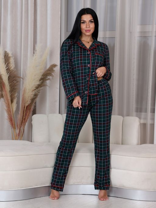 667 ЖЕНСКИЙ ПИЖАМНЫЙ КОСТЮМ (Зеленая клетка) - А-дина фото 3