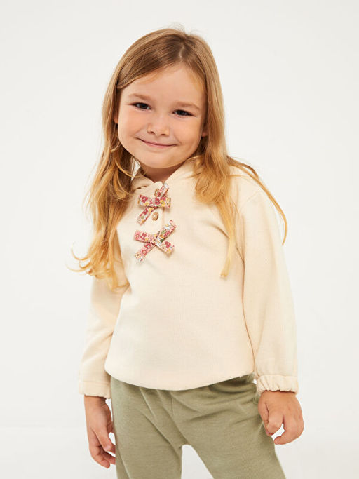 Kap??onlu Uzun Kollu Basic K?z Bebek Sweatshirt ve E?ofman Alt 2li Tak?m - Waikiki фото 2