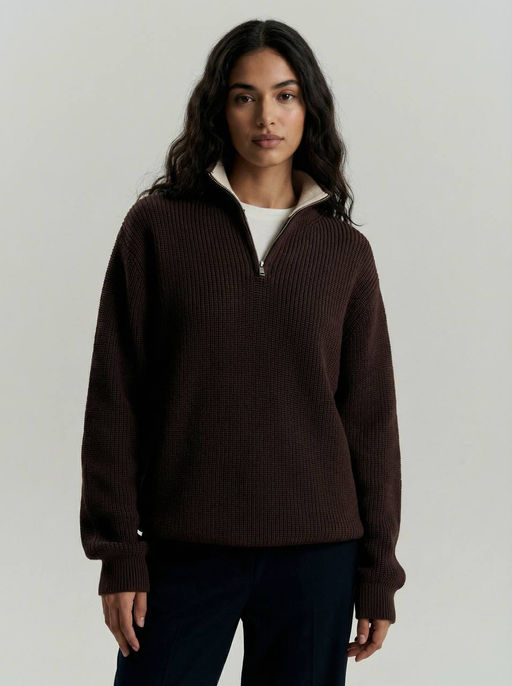 Свитер из плотного хлопка с воротником на молнии