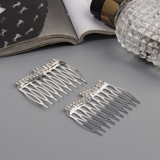 Цена за 2 шт. Гребень для волос QF «Медея», набор 2 шт., волны, 5×4 см, серебро