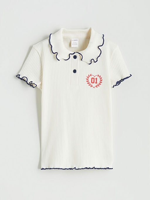 Polo Yaka Bask?l? K?z ?ocuk Ti??rt