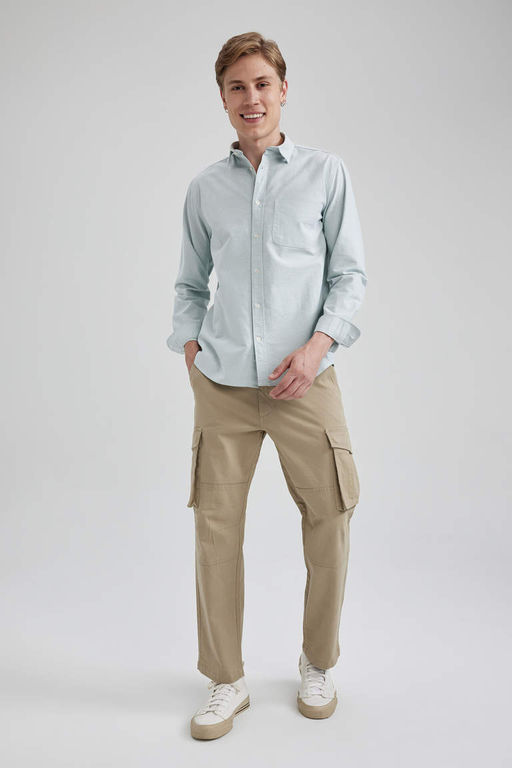 Оксфордская рубашка обычного кроя с длинным рукавом - Defacto фото 2