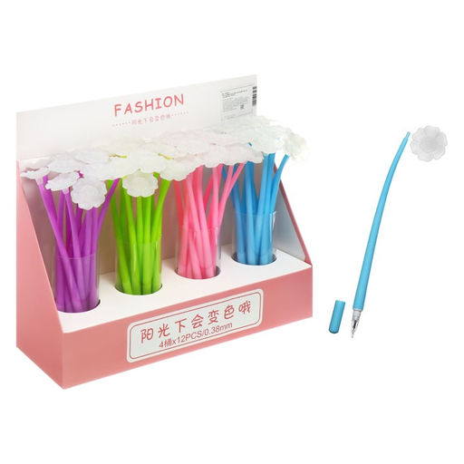 Цена за 48 шт. Ручка-прикол Calligrata Мак, синий стержень, гелевая, меняет цвет при ультрафиолете, МИКС