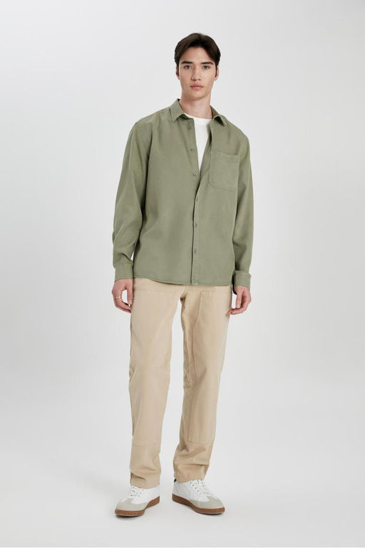 Рубашка из тенселя с длинным рукавом стандартного кроя - Defacto фото 2