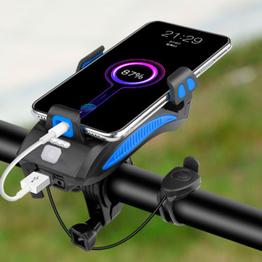 Фонарь передний COMIRON HOLDER ABS, IPX5; 3*T6 LED, 400lm; 4800mAh USB индикатор заряда POWER BANK сигнал 130Дб крепление смартфона синий /уп 20/80/ - Галеонтрейд фото 10