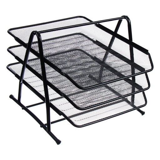 Лоток для бумаг горизонтальный, металлическая сетка, 3 отделения, чёрный