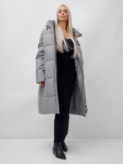 Пальто летучая мышь женское с капюшоном зимнее серого цвета 9619Sr - Mtforce фото 21
