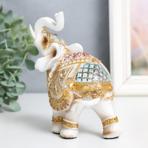 Фигурка полистоун «Белый слон в золотой богатой попоне», 6×11×13 см, МИКС