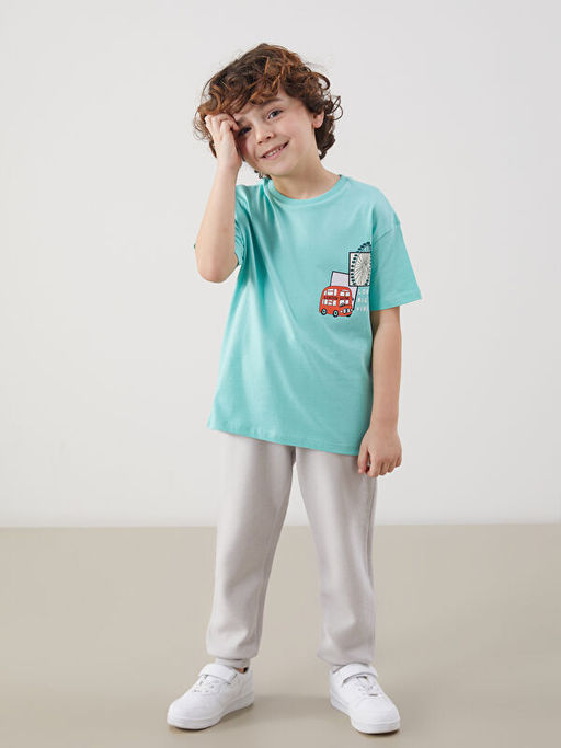 Bisiklet Yaka Bask?l? Erkek ?ocuk Ti??rt