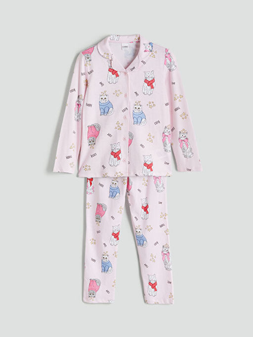 G?mlek Yaka K?z ?ocuk Pijama Tak?m?