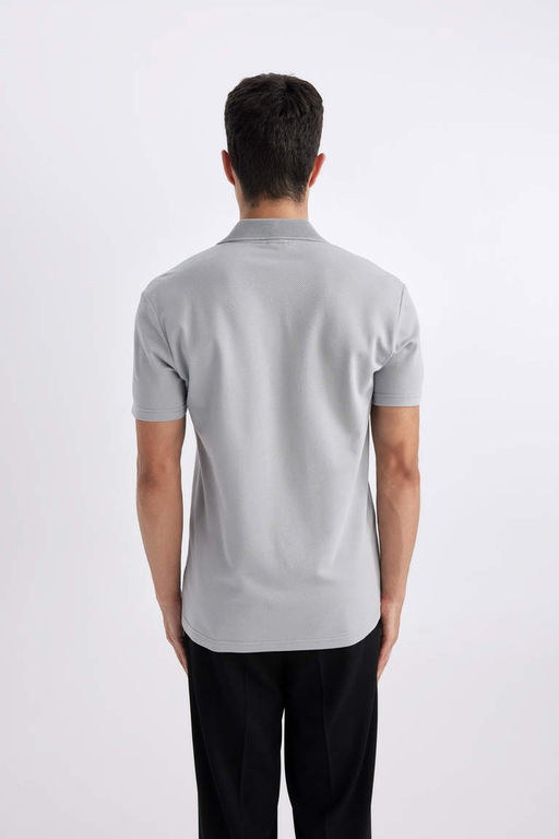 Базовая хлопковая футболка с короткими рукавами и воротником-поло Slim Fit - Defacto фото 6