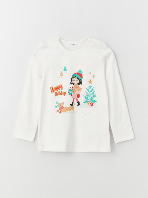 Bisiklet Yaka Y?lba?? Temal? Uzun Kollu K?z ?ocuk Pijama Tak?m?