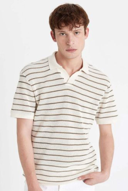 Regular Fit Cizgili K?sa Kollu Triko Polo Tisort