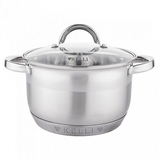 Кастрюля из нержавеющей стали "Kelli" 2,9л, д18см, h11,5см, стеклянная крышка, пароотвод, 9-ти слойное капсульное дно, зеркальная и матовая полировка, термостойкие клепаные ручки не нагреваются (Китай) Подходит для всех видов плит