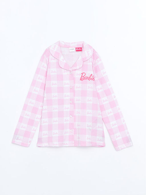 G?mlek Yaka Barbie Bask?l? K?z ?ocuk Pijama ?st