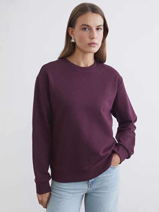 Bisiklet Yaka Kad?n Kal?n Sweatshirt