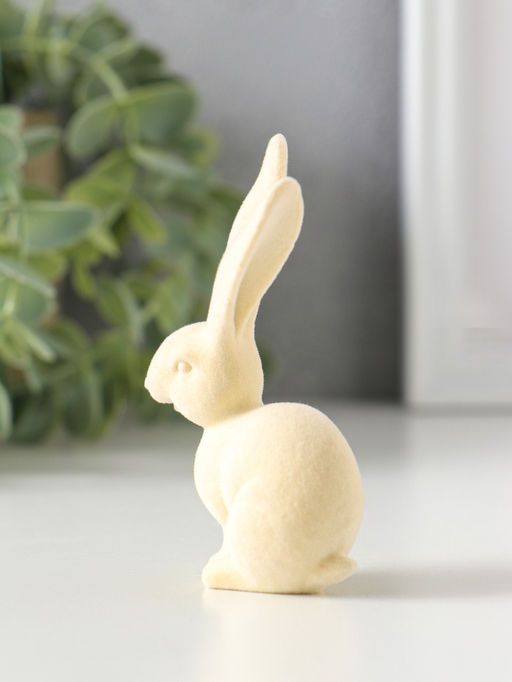 Фигурка полистоун, флок «Белый заяц», 3×4.5×8.5 см