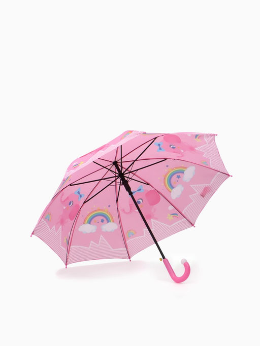 Зонт-трость детский п/авт R43/50 П/Э СЛОНИК ручка-крюк розовый пакет