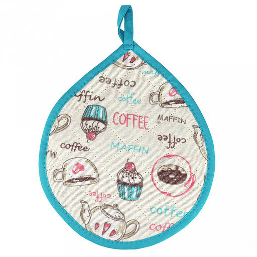 Кухонный комплект "Вкусняшки": прихватка-варежка 15х30см + прихватка 20х25см форма "Капелька", рогожка 171г/м2, хлопок 100%, наполнитель - ватин 280г/м2, на пластмассовом подвесе, "Домашняя мода" (Россия)